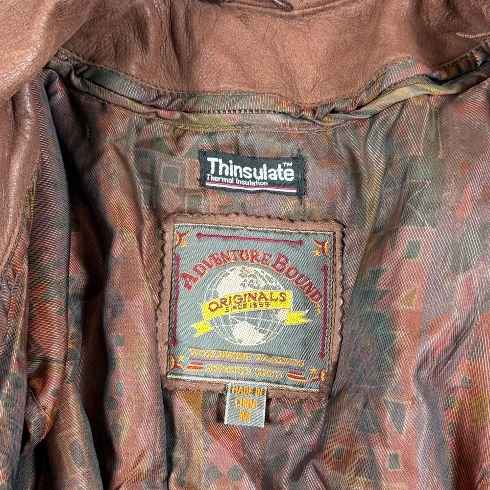 Vintage 90s Wilsons Adventure Bound Brown Genuine Leather Bomber Jacket Womens M - Picture 4 of 11